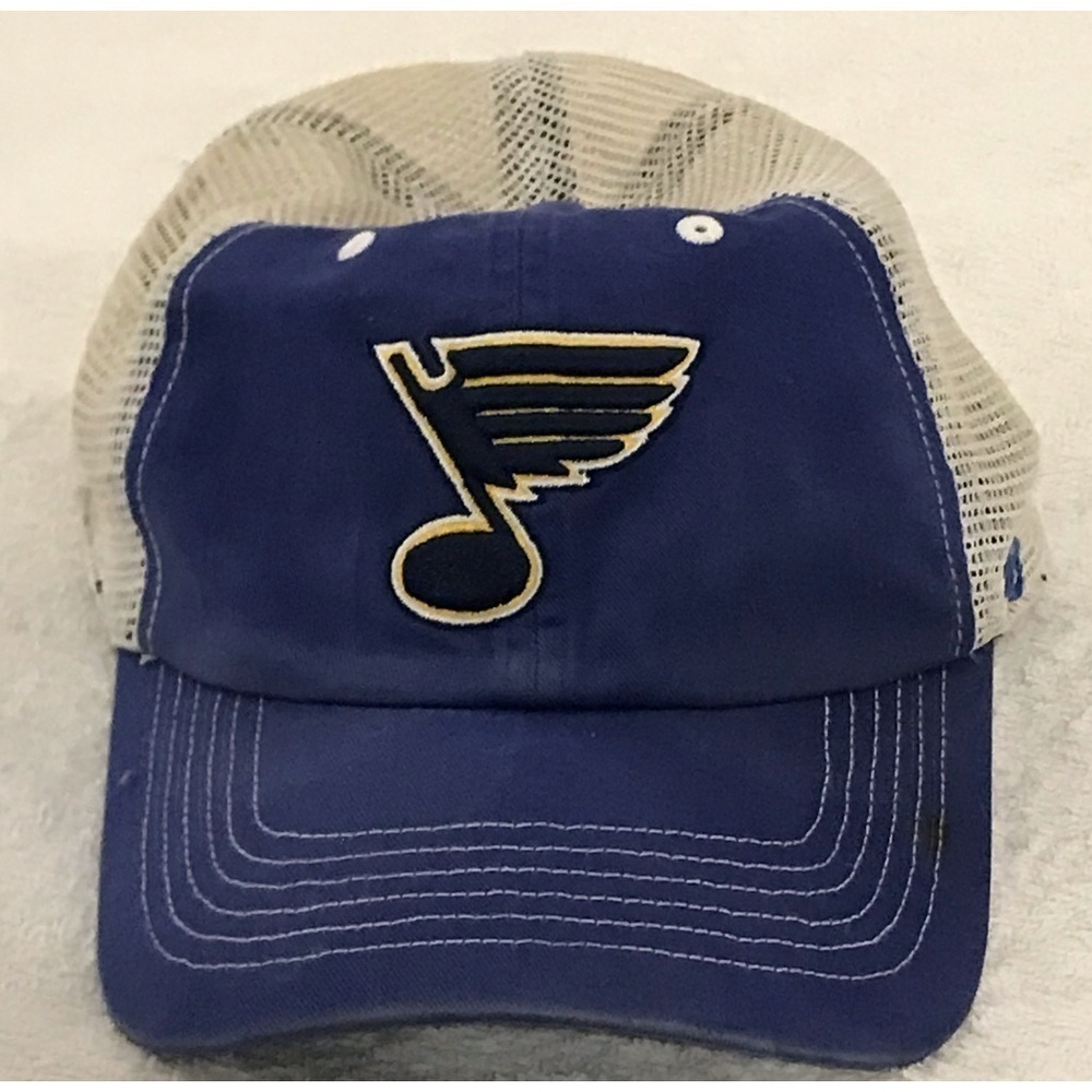'47 Brand NHL St. Louis Blues Fitted Stretch OSFA Blue Tan Mesh Hockey Cap